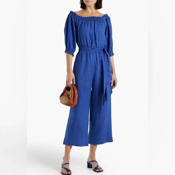 JOIE Josepha cropped linen wide-leg jumpsuit Clematis Blue M - Picture 6 of 12